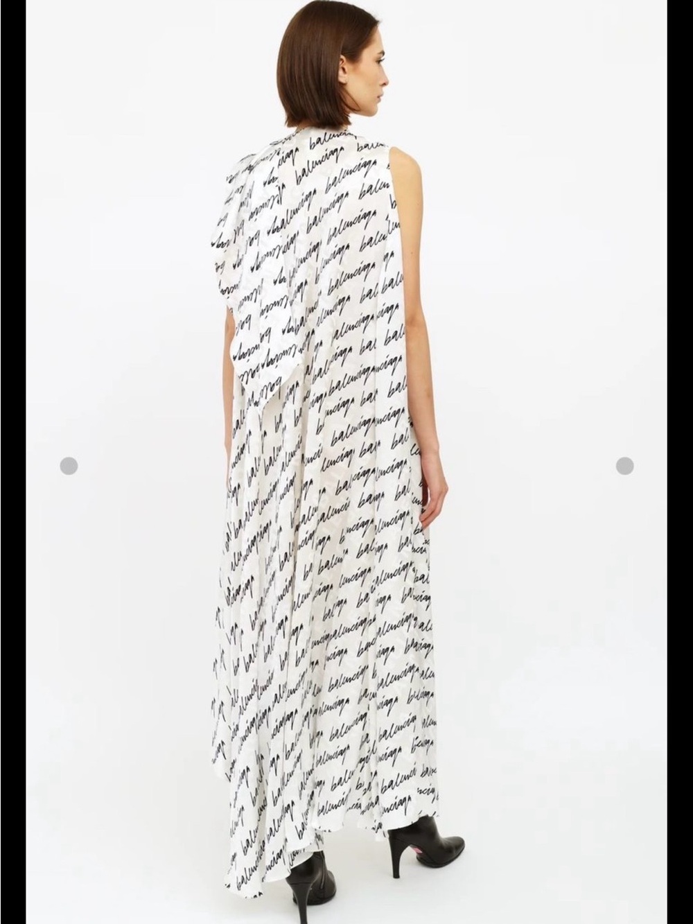 Balenciaga Sleeveless White Script Print Maxi Dress